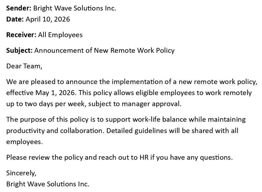 Announcement of New Remote Work Policy