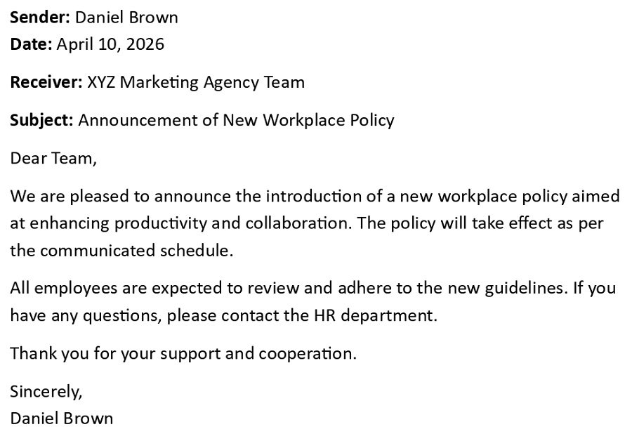 Announcement of New Workplace Policy