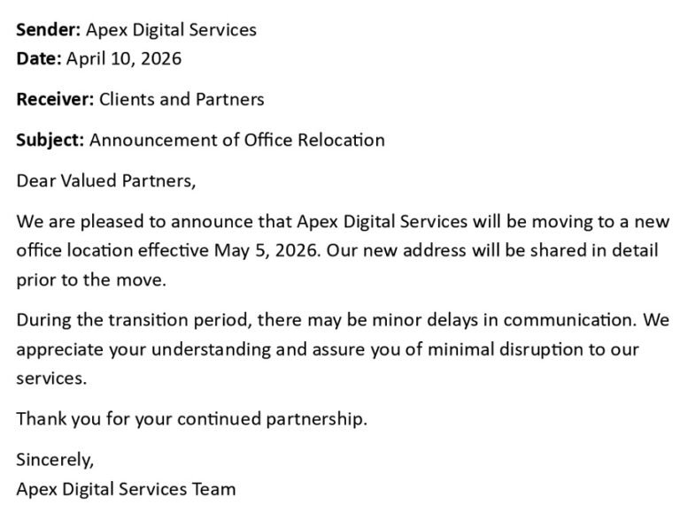 Office Relocation Announcement Letter (USA Format + 5 Templates)