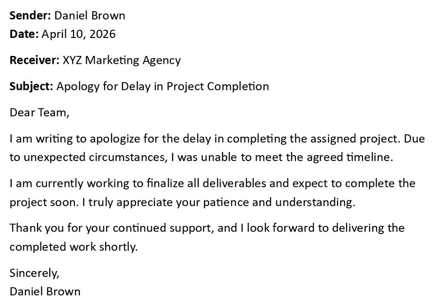 Apology for Delay in Project Completion
