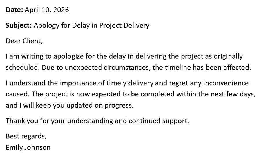 Apology for Delay in Project Delivery