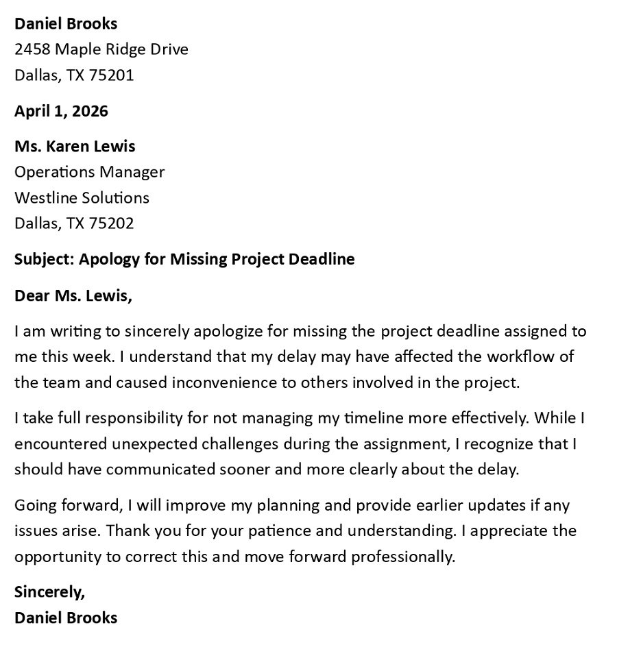 Apology for Missing Project Deadline