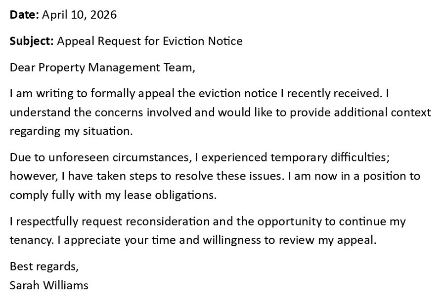 Appeal Request for Eviction Notice