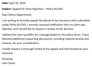 Claim Rejection Appeal Letter (Insurance USA + 5 Examples)