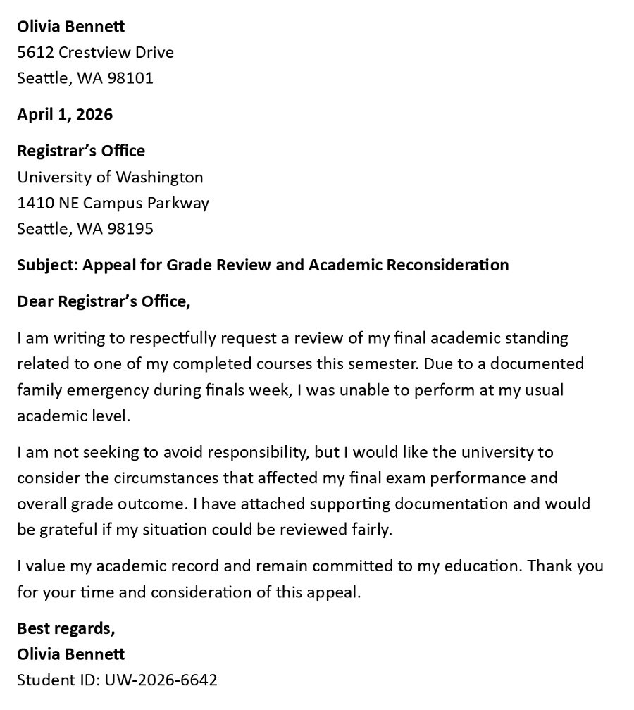 Appeal for Grade Review and Academic Reconsideration