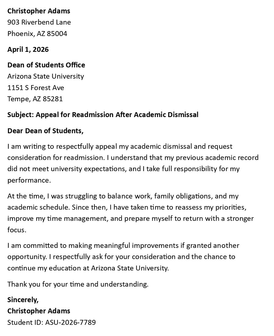 Appeal for Readmission After Academic Dismissal