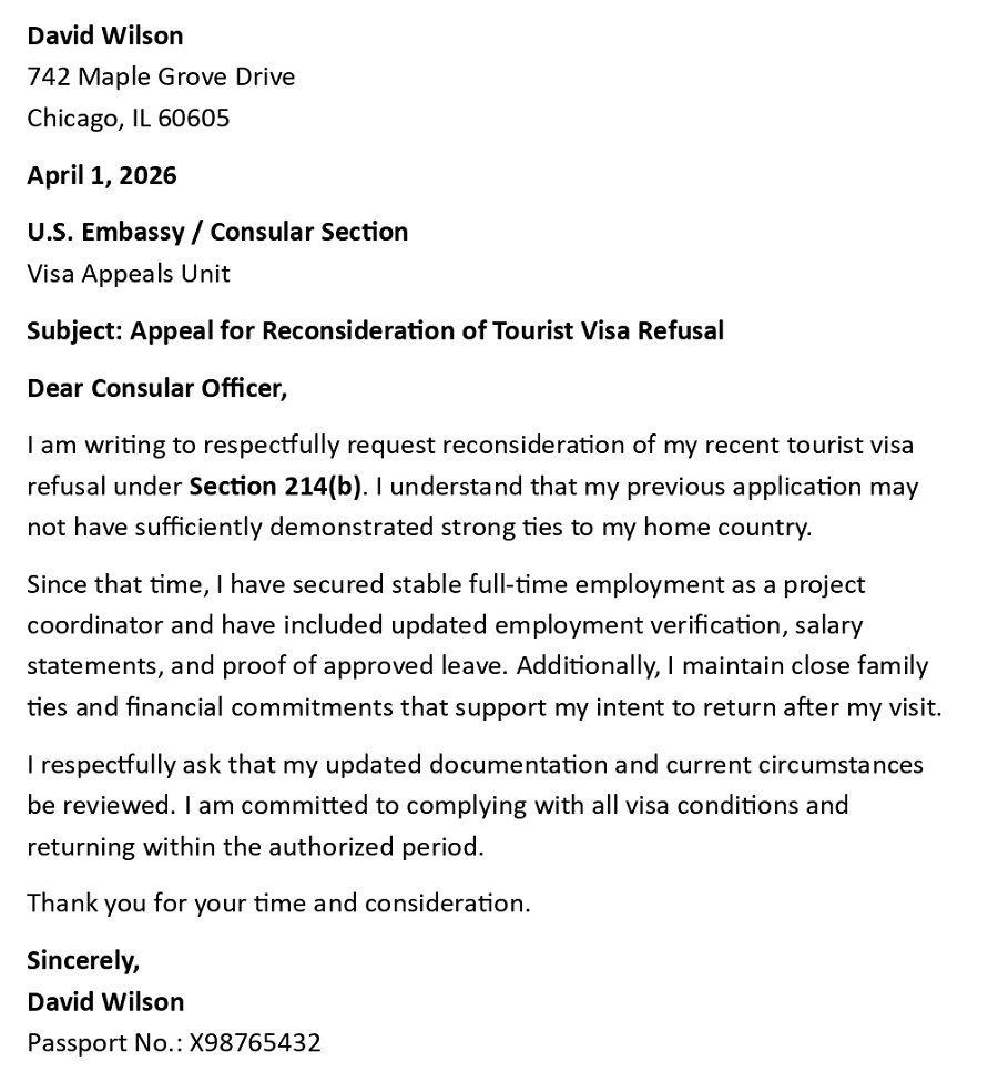 Appeal for Reconsideration of Tourist Visa Refusal