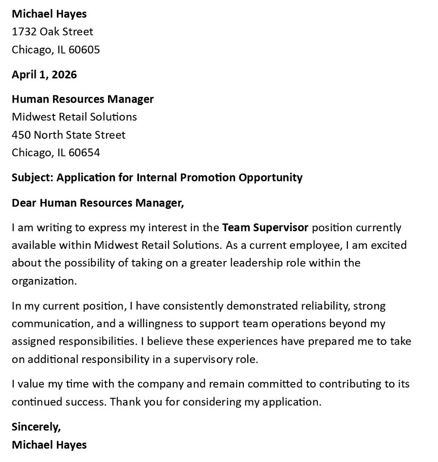 Application for Internal Promotion Opportunity