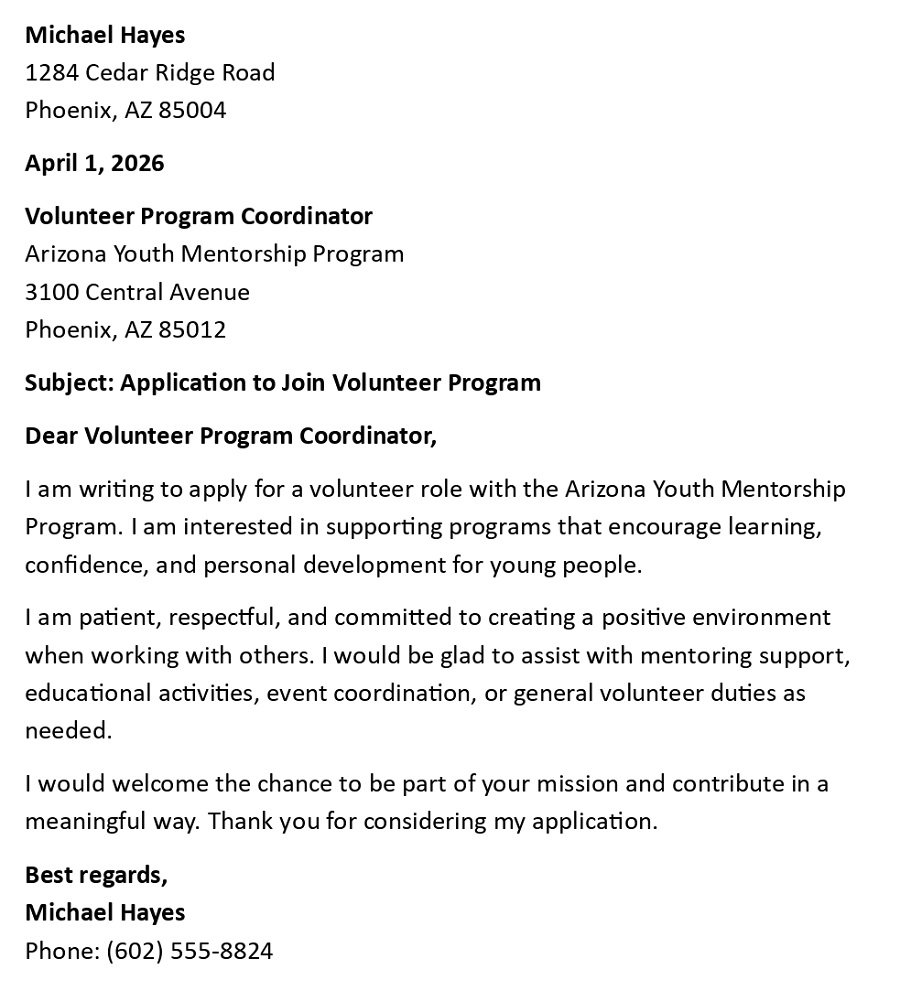 Application to Join Volunteer Program