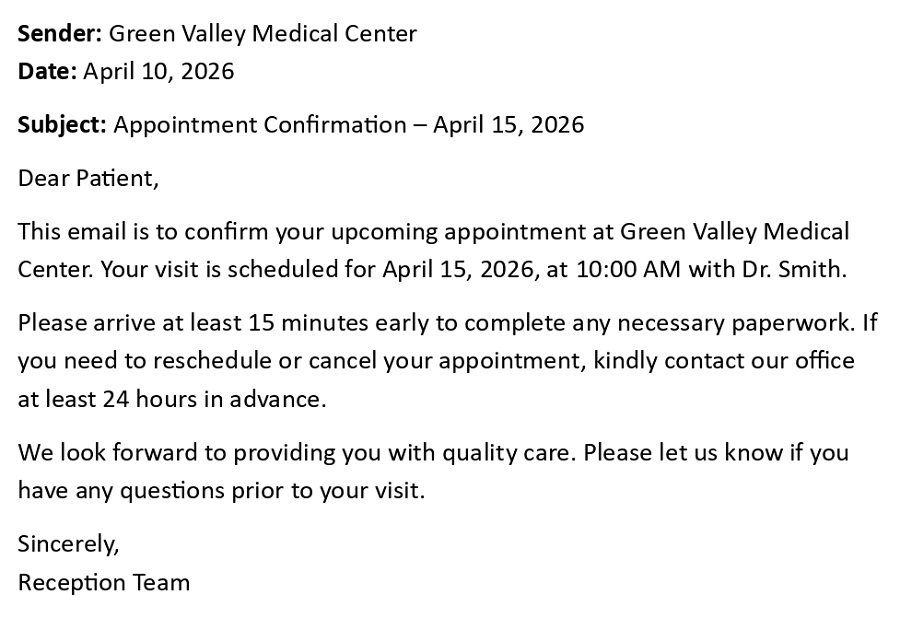Appointment Confirmation – April 15, 2026