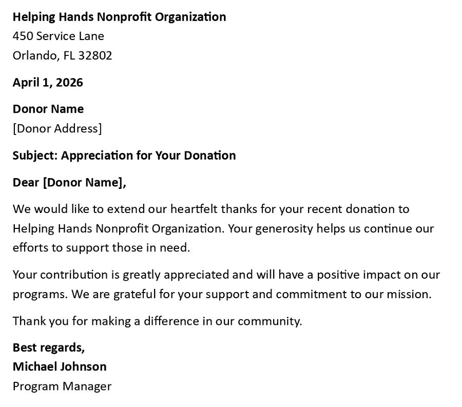 Appreciation for Your Donation