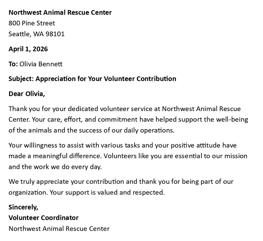 Appreciation for Your Volunteer Contribution