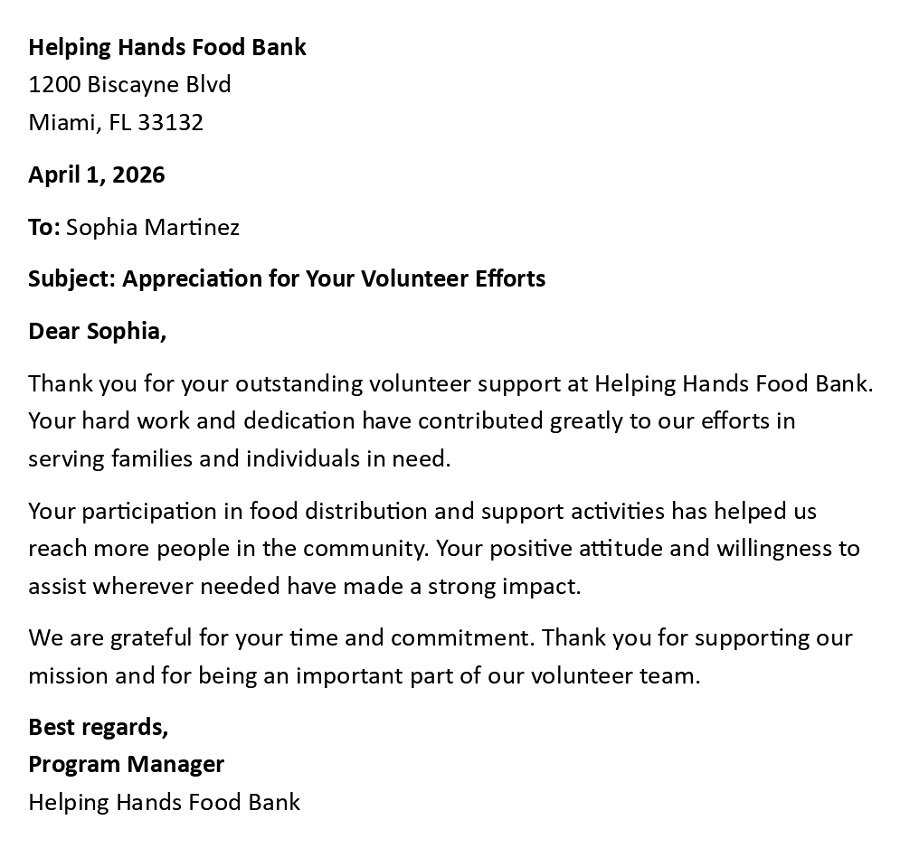 Appreciation for Your Volunteer Efforts