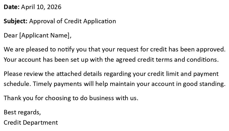 Approval of Credit Application