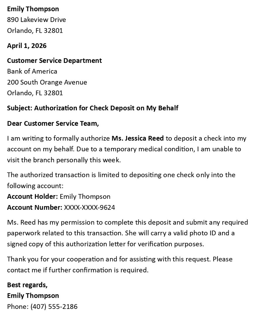Authorization for Check Deposit on My Behalf