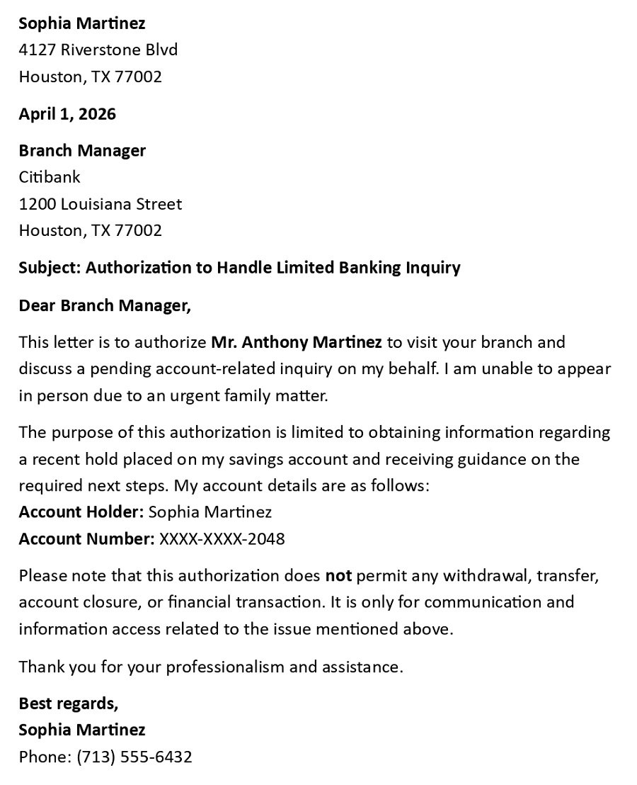 Authorization to Handle Limited Banking Inquiry