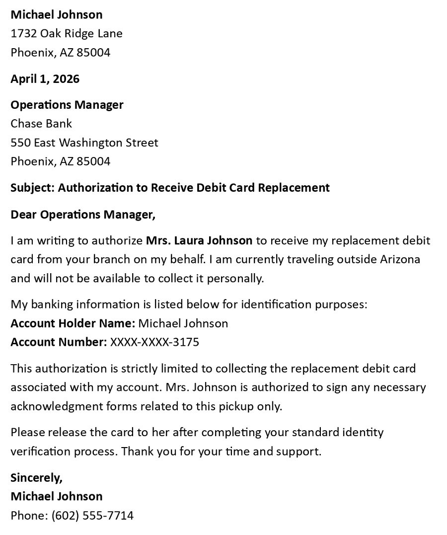 Authorization to Receive Debit Card Replacement