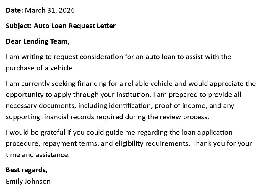 Auto Loan Request Letter