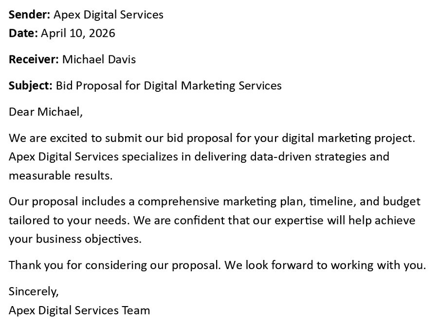 Bid Proposal for Digital Marketing Services