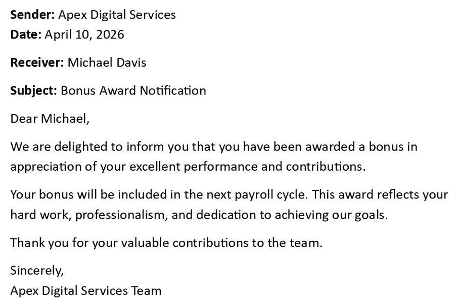 Bonus Award Notification