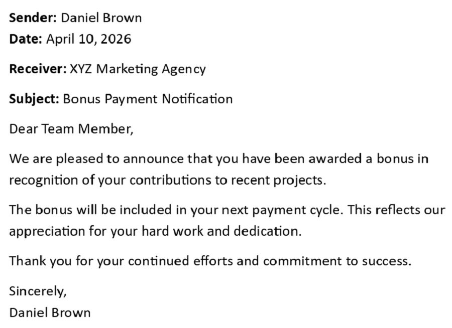 Bonus Payment Notification