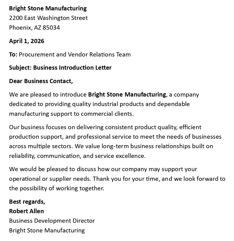 Business Introduction Letter