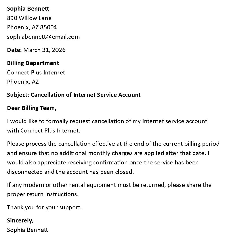 Cancellation of Internet Service Account