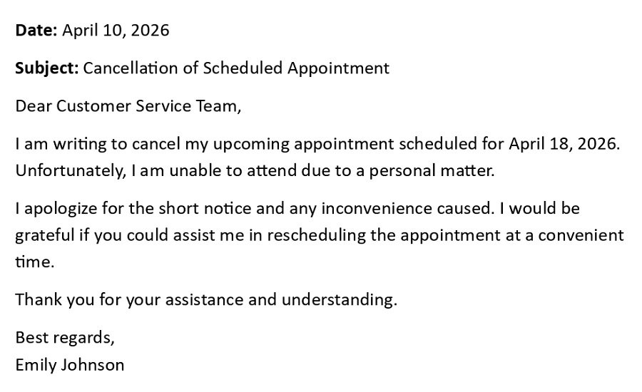 Cancellation of Scheduled Appointment
