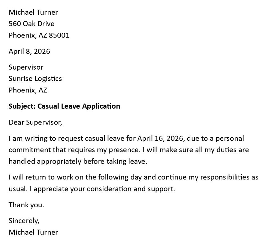 Casual Leave Application