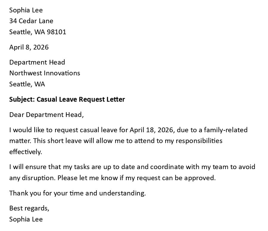 Casual Leave Request Letter