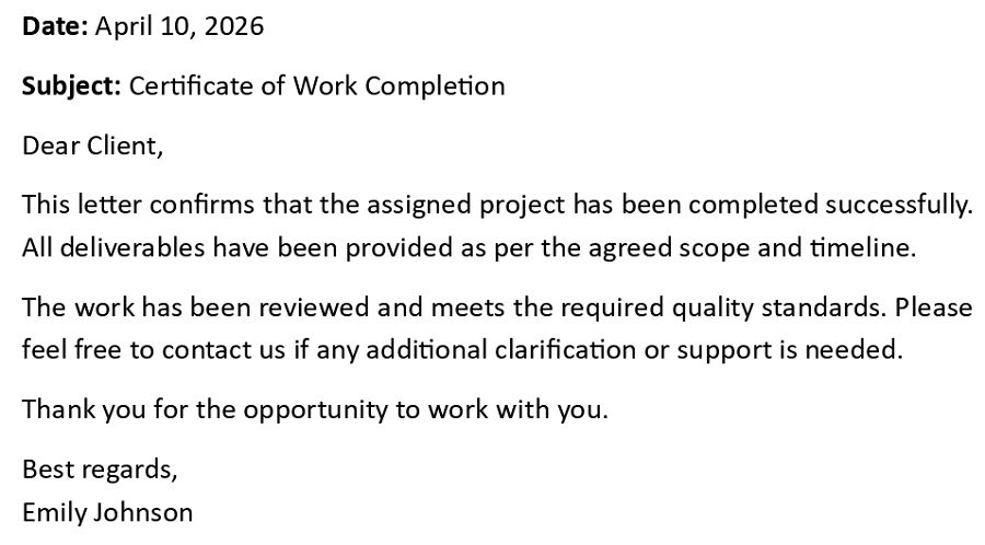 Certificate of Work Completion