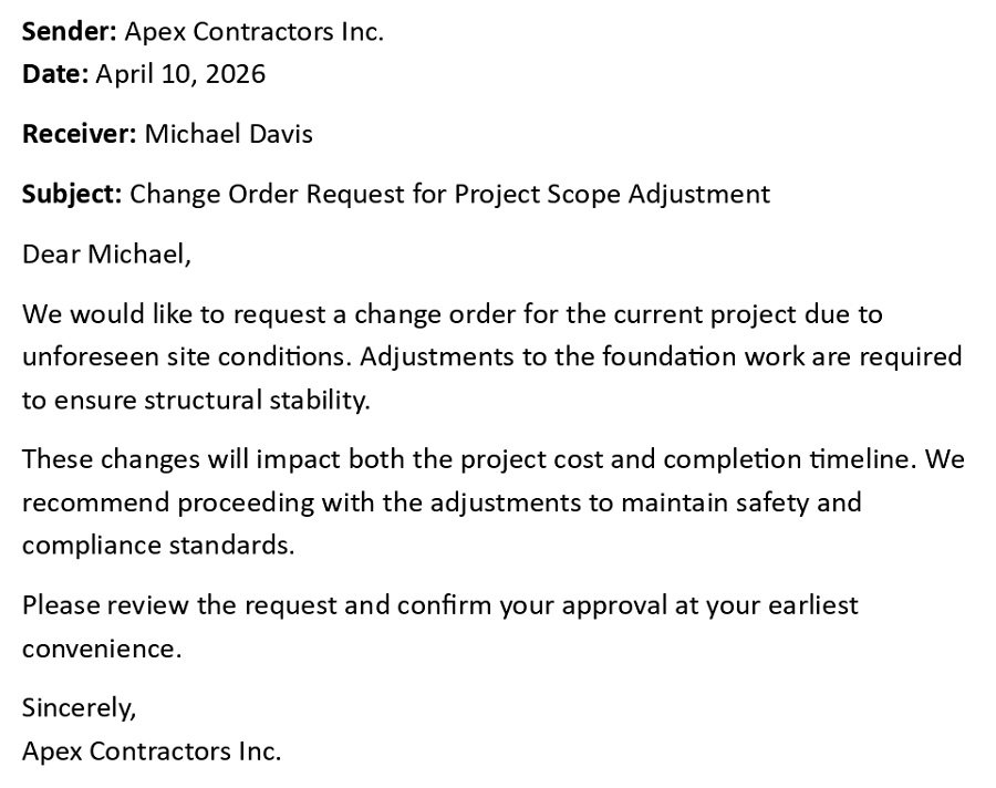 Change Order Request for Project Scope Adjustment