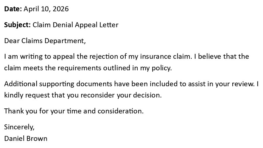 Claim Denial Appeal Letter