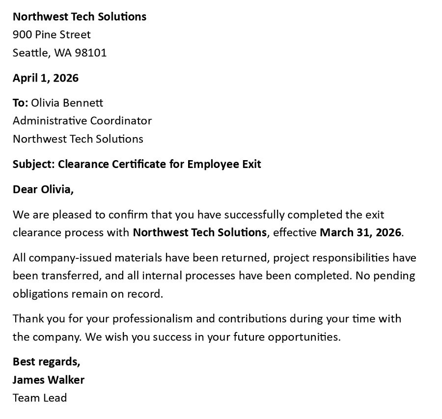 Clearance Certificate for Employee Exit