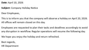 Holiday Announcement Letter (USA Company + 5 Examples)
