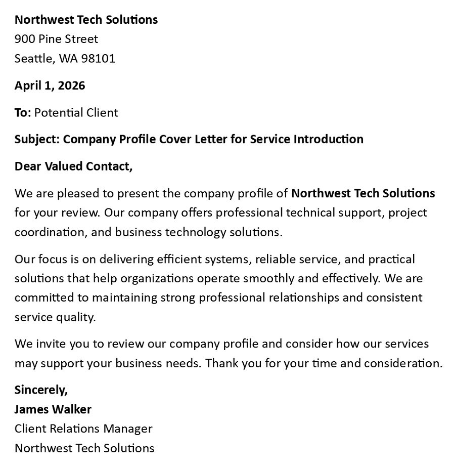 Company Profile Cover Letter for Service Introduction