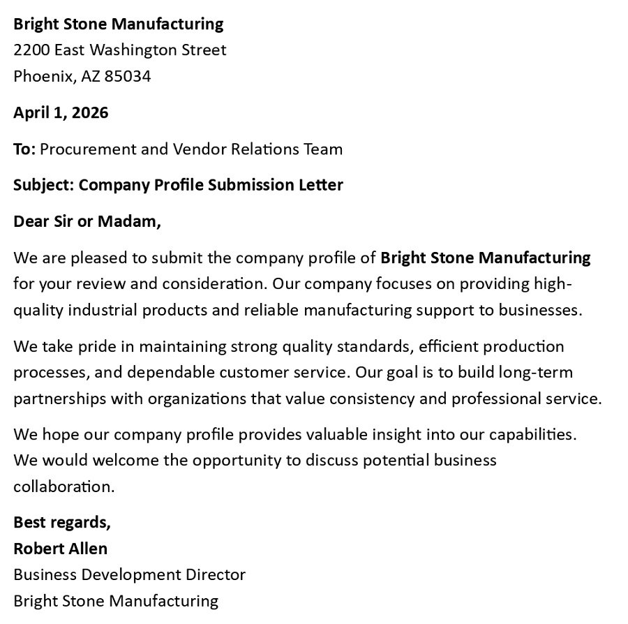Company Profile Submission Letter