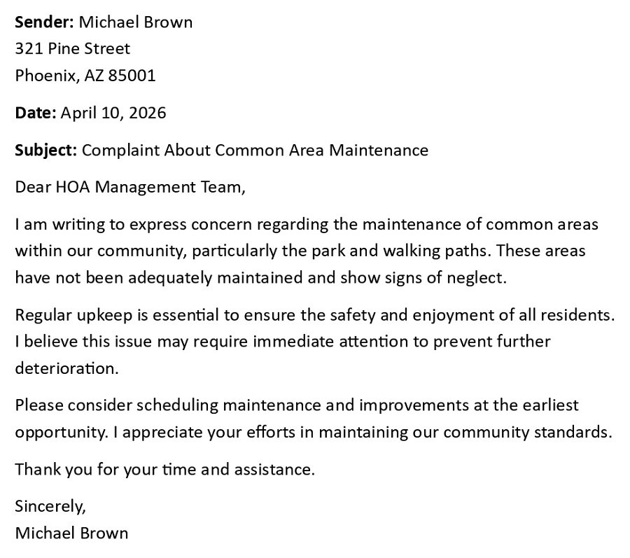 Complaint About Common Area Maintenance