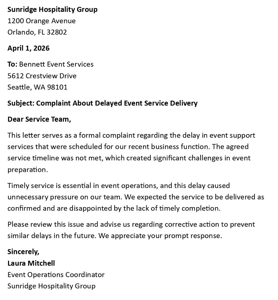 Complaint About Delayed Event Service Delivery