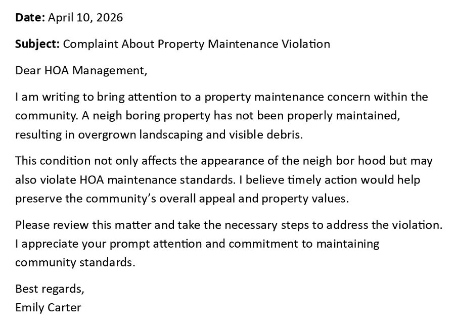 Complaint About Property Maintenance Violation