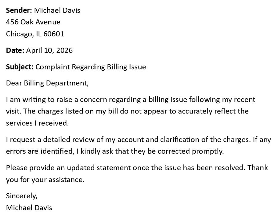 Complaint Regarding Billing Issue