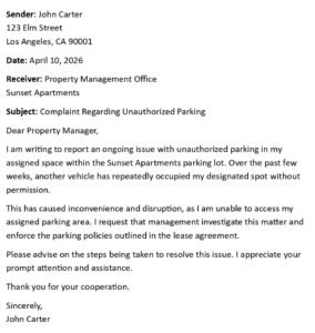 Parking Violation Complaint Letter (USA Format + 5 Samples)
