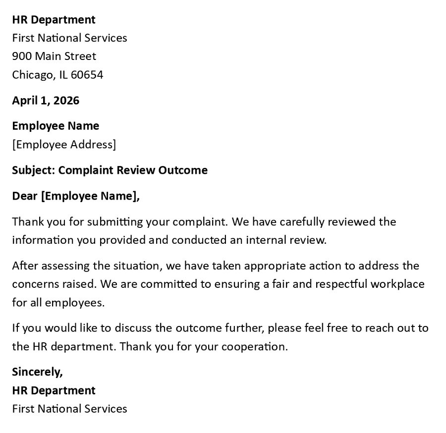 Complaint Review Outcome