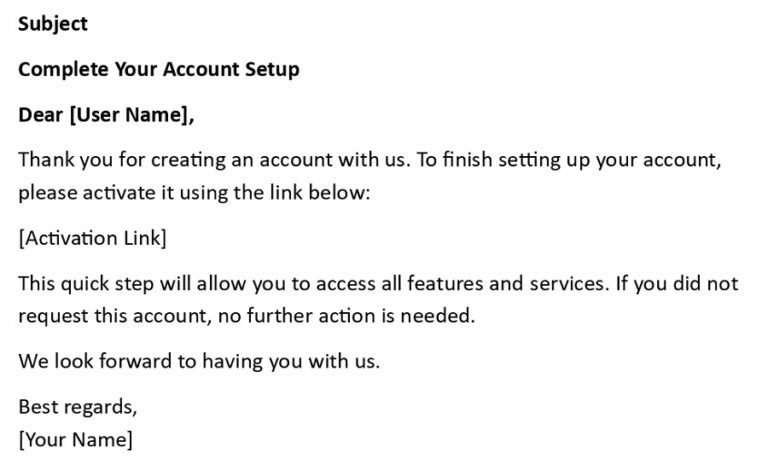 Account Activation Email (USA Format + 5 Samples)
