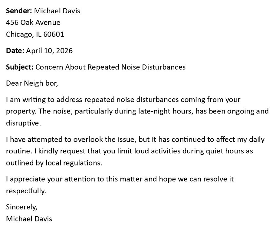 Concern About Repeated Noise Disturbances