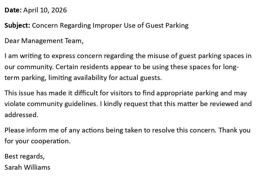 Concern Regarding Improper Use of Guest Parking