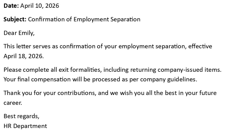 Confirmation of Employment Separation