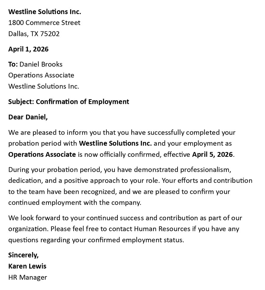 Confirmation of Employment