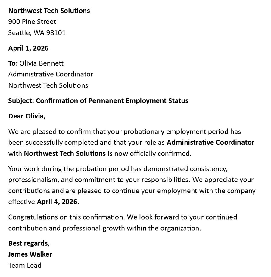 Confirmation of Permanent Employment Status