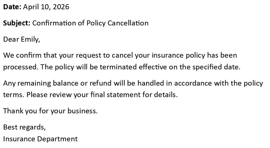 Confirmation of Policy Cancellation